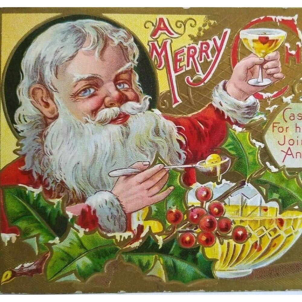 Santa Claus Christmas Postcard Festive Bowl Cocktail Drink St Nicholas Series 3